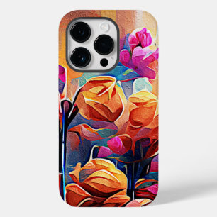 Abstrakte florale Kunst Orange Red Blue Blumen Case-Mate iPhone 14 Pro Hülle