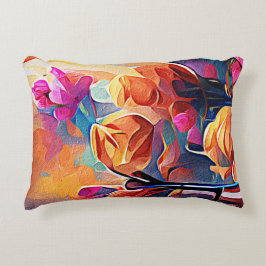 Abstrakte florale Kunst Orange Red Blue Blumen Dekokissen