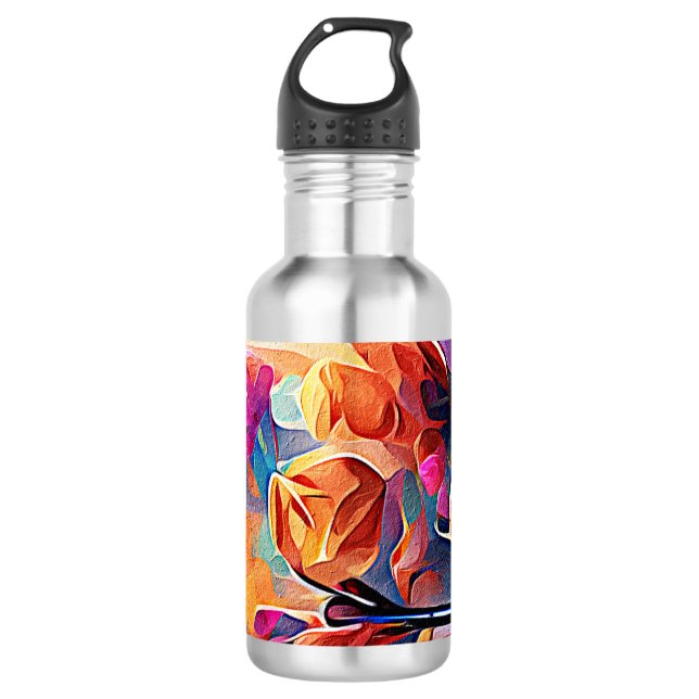 Abstrakte florale Kunst Orange Red Blue Blumen Edelstahlflasche (Vorderseite)