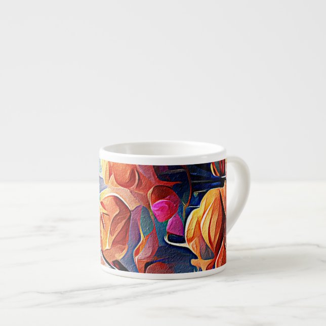 Abstrakte florale Kunst Orange Red Blue Blumen Espressotasse (Vorderseite Rechts)
