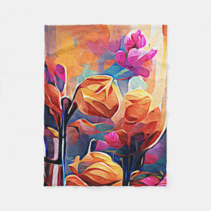 Abstrakte florale Kunst Orange Red Blue Blumen Fleecedecke