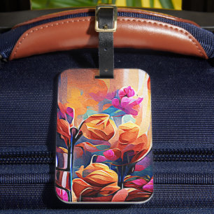 Abstrakte florale Kunst Orange Red Blue Blumen Gepäckanhänger