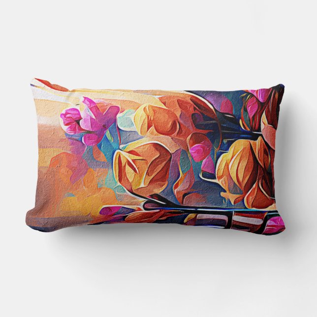 Abstrakte florale Kunst Orange Red Blue Blumen Lendenkissen (Vorderseite)