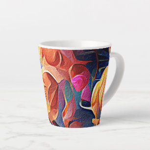Abstrakte florale Kunst Orange Red Blue Blumen Milchtasse