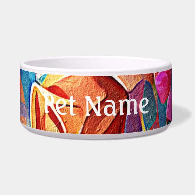 Abstrakte florale Kunst Orange Red Blue Blumen Napf (Vorderseite)