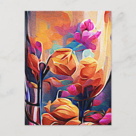 Abstrakte florale Kunst Orange Red Blue Blumen Postkarte