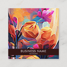 Abstrakte florale Kunst Orange Red Blue Blumen Quadratische Visitenkarte