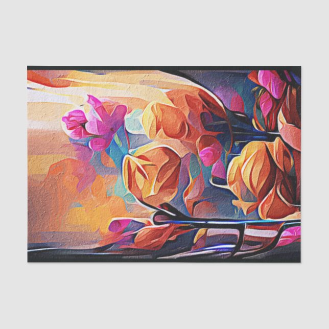 Abstrakte florale Kunst Orange Red Blue Blumen Seidenpapier (Vorderseite)