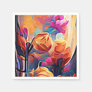 Abstrakte florale Kunst Orange Red Blue Blumen Serviette