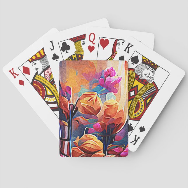Abstrakte florale Kunst Orange Red Blue Blumen Spielkarten (Rückseite)