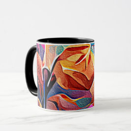 Abstrakte florale Kunst Orange Red Blue Blumen Tasse