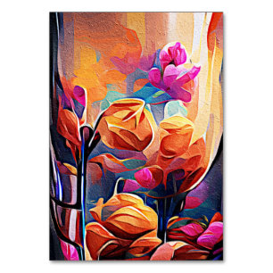 Abstrakte florale Kunst Orange Red Blue Blumen Tischnummer