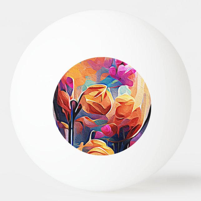 Abstrakte florale Kunst Orange Red Blue Blumen Tischtennisball (Vorderseite)