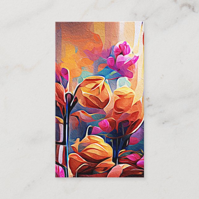 Abstrakte florale Kunst Orange Red Blue Blumen Visitenkarte (Vorderseite)