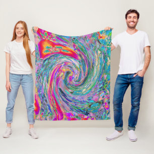 Abstrakte florale psychedelische Regenbogenwellen Fleecedecke