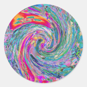 Abstrakte florale psychedelische Regenbogenwellen Runder Aufkleber