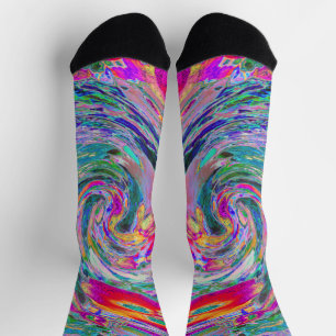 Abstrakte florale psychedelische Regenbogenwellen  Socken