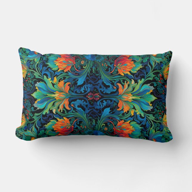 Abstrakte florale Swirl Tapestry kühl lebhaft farb Lendenkissen (Vorderseite)