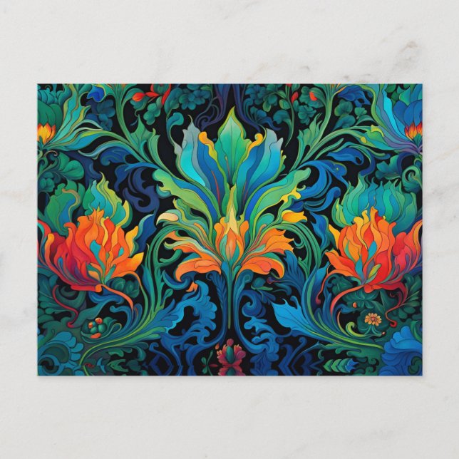 Abstrakte florale Swirl Tapestry kühl lebhaft farb Postkarte (Vorderseite)