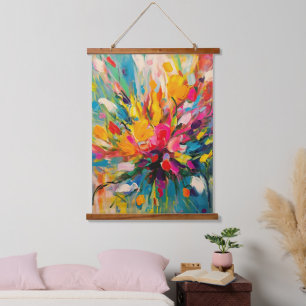 Abstrakte florale Symphonie für Kunst Wandteppich Mit Holzrahmen