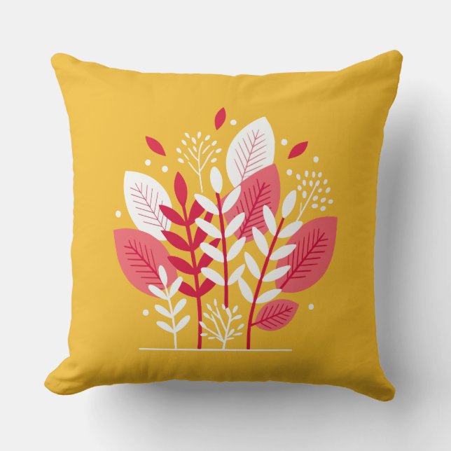 Abstrakte Florals rosa auf Gelb Kissen (Vorderseite)