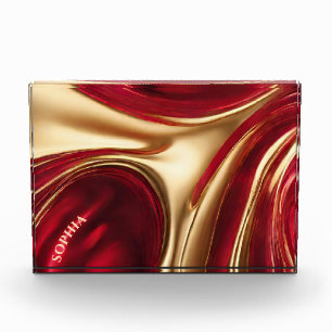 Abstrakte Flow Art- Ruby Red and Gold- Fotoblock
