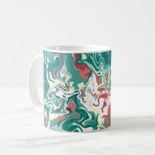 Abstrakte Fluid Art in Grün, Weiß und Rot Kaffeetasse