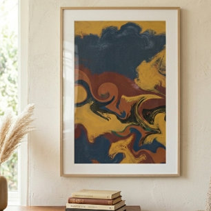 Abstrakte Fluid Art in moody Erdtönen Poster