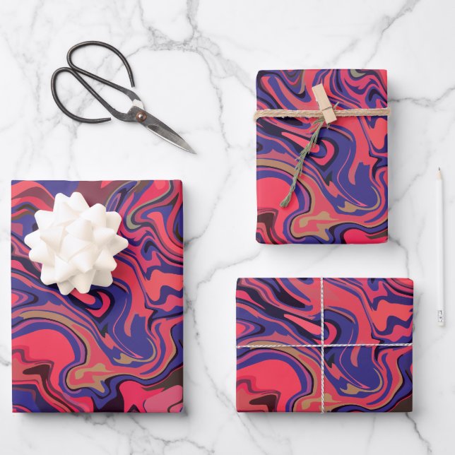 Abstrakte Fluid Art mit Red und Deep Blue Geschenkpapier Set (Vorderseite)