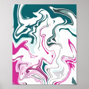 Abstrakte Fluid Art mit rosa und Aquamarinen Wirbe Poster