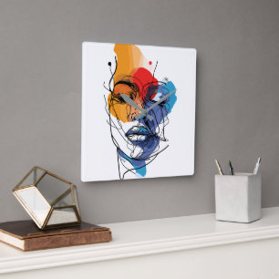 Abstrakte Fluid Line Face Art Quadratische Wanduhr
