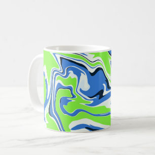 Abstrakte Fluidkunst mit blauen und grünen Wellen Kaffeetasse