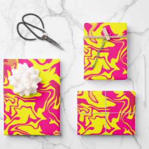 Abstrakte Fluidkunst mit gelben und rosa Wirbeln  Geschenkpapier Set