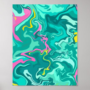 Abstrakte Fluidkunst mit Grün, Pink und Gelb Poster