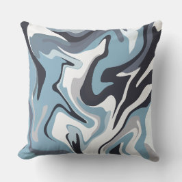 Abstrakte Fluidkunst mit wirbelnden blauen und gra Kissen