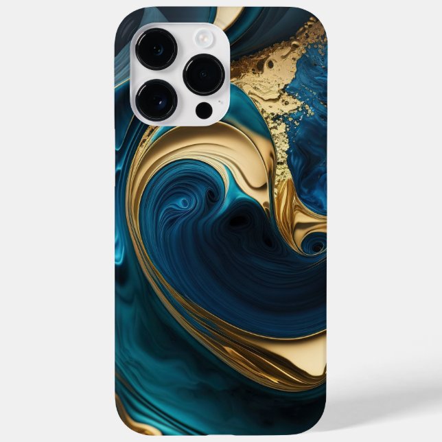 ABSTRAKTE FLÜSSIGKEIT BLAU UND GOLD AUSSEHEN WIRBE Case-Mate iPhone 14 PRO MAX HÜLLE (Rückseite)