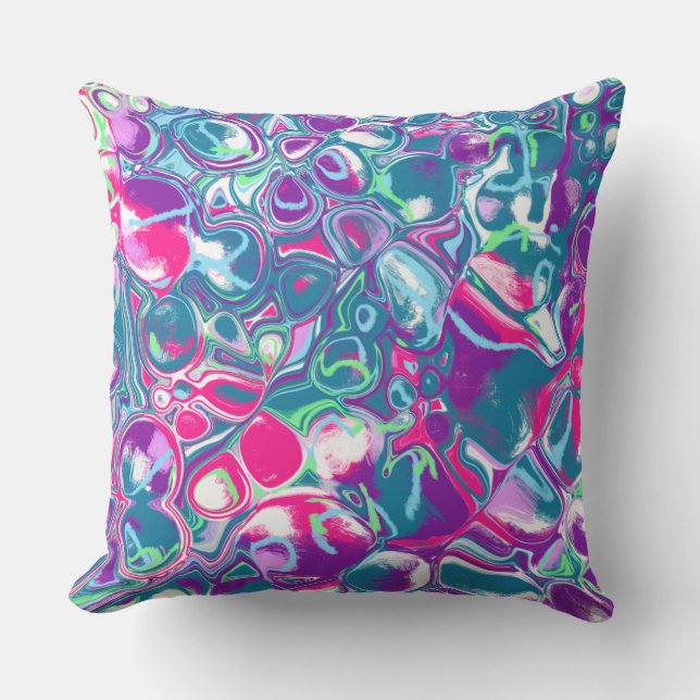 Abstrakte Flüssigkeiten in Rosa und Blau Kunst Kissen (Vorderseite)