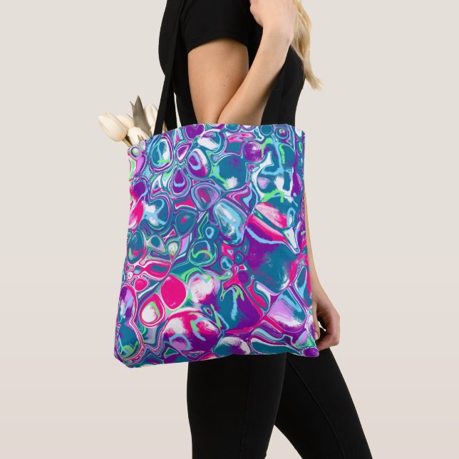 Abstrakte Flüssigkeiten in Rosa und Blau Kunst Tasche (Von Nahem)