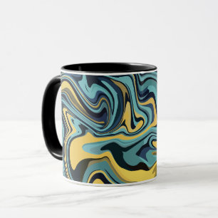 Abstrakte Flüssigkeitsbewegung mit blauen und gelb Tasse