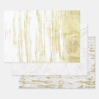 Abstrakte Folien aus Gold und Weißpapier Geschenkpapier Set