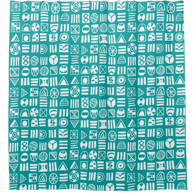 Abstrakte Formen 060617 Muster - Weiß auf #009e9e Duschvorhang (Vorderseite)