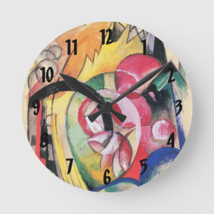 Abstrakte Formen (auch Farbige Blumen) von Franz M Runde Wanduhr