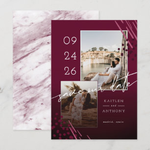 Abstrakte Formen Burgundy Marbour Back & 2 Fotos Save The Date