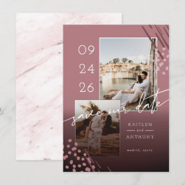 Abstrakte Formen Dusty Rose Rücken und 2 Fotos Save The Date