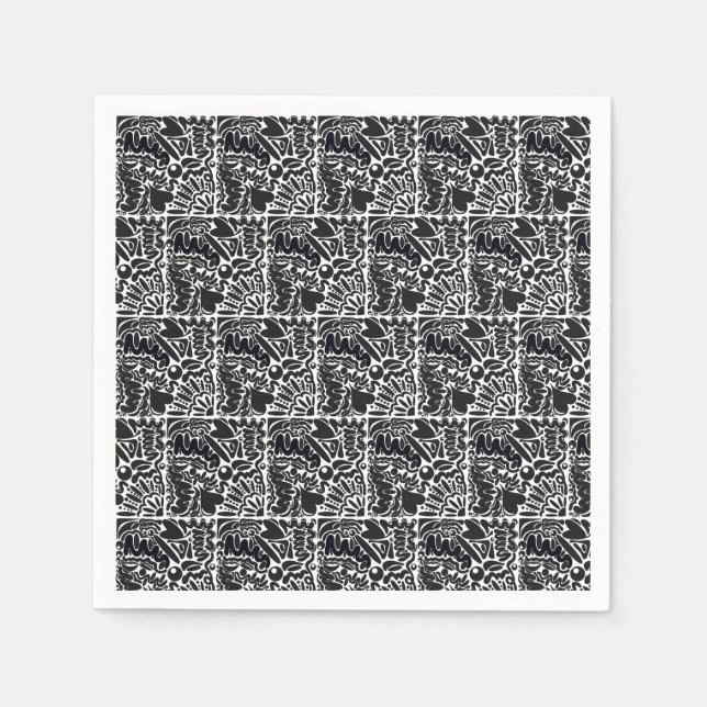 Abstrakte Formen in Schwarz/Weiß Serviette (Vorderseite)