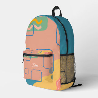 Abstrakte Formen Rosa Gelbe Bezeichnung Monogramm Bedruckter Rucksack