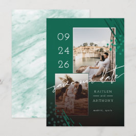 Abstrakte Formen - Smaragdfarbener Marmorback & 2  Save The Date