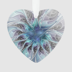 Abstrakte Fraktal-Blume mit blauem Herzen geblüht Ornament