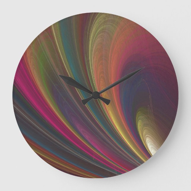 Abstrakte Fraktal-Rainbow-Runde Große Wanduhr (Vorderseite)
