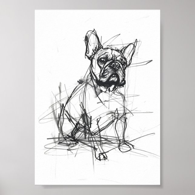Abstrakte französische Bulldog-Sketch Poster (Vorne)